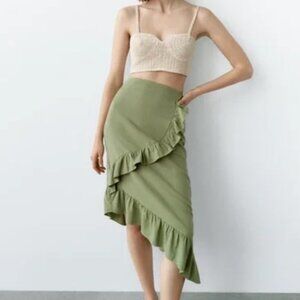 ZARA asymmetrical green ruffle skirt